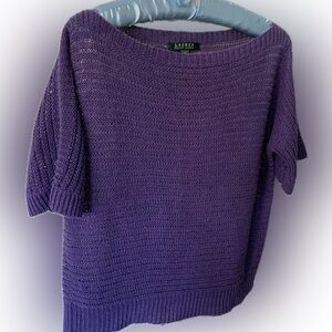 NWOT Ralph Lauren Linen Purple Boatneck Short-Sleeve Lightweight Knit Sweater